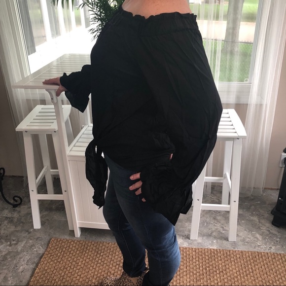 Plus Size! Tie Front Bell Sleeve Off Shoulder Top - Picture 3 of 5